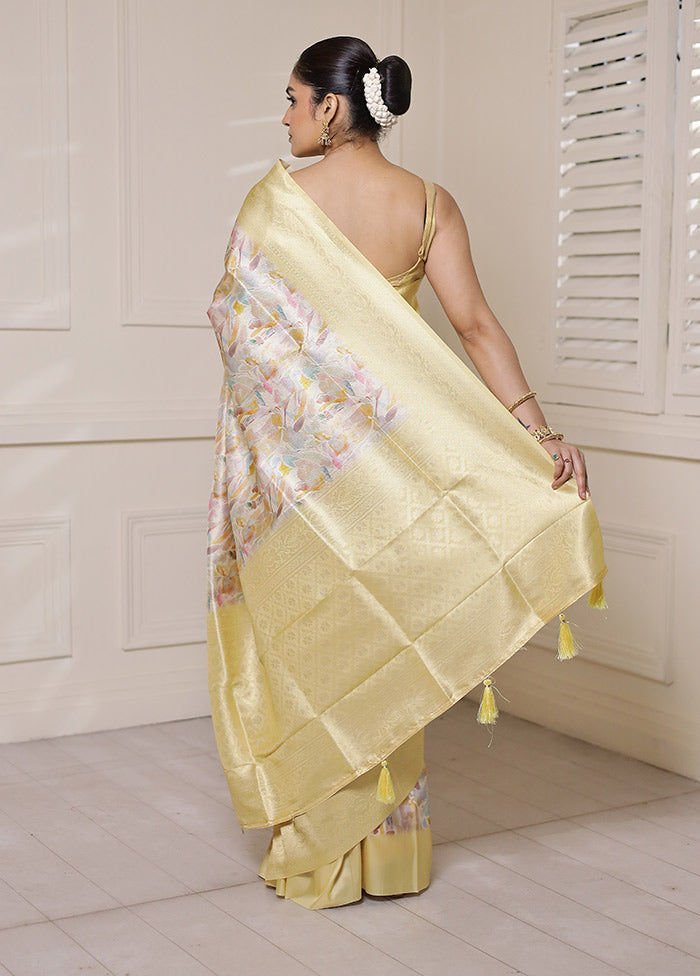 Yellow Dupion Silk Saree With Blouse Piece