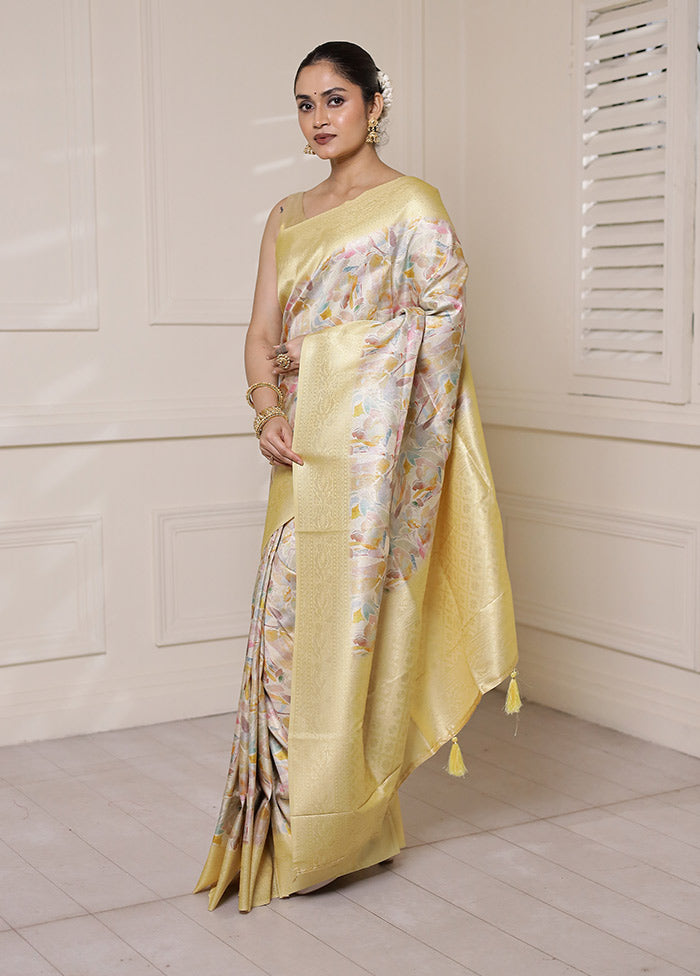 Yellow Dupion Silk Saree With Blouse Piece