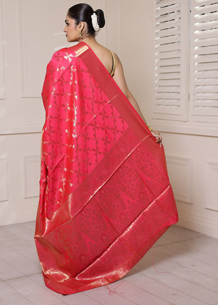 Pink Dupion Silk Saree With Blouse Piece