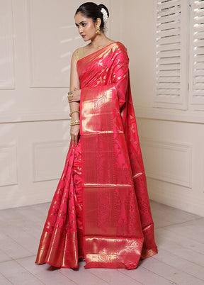 Pink Dupion Silk Saree With Blouse Piece