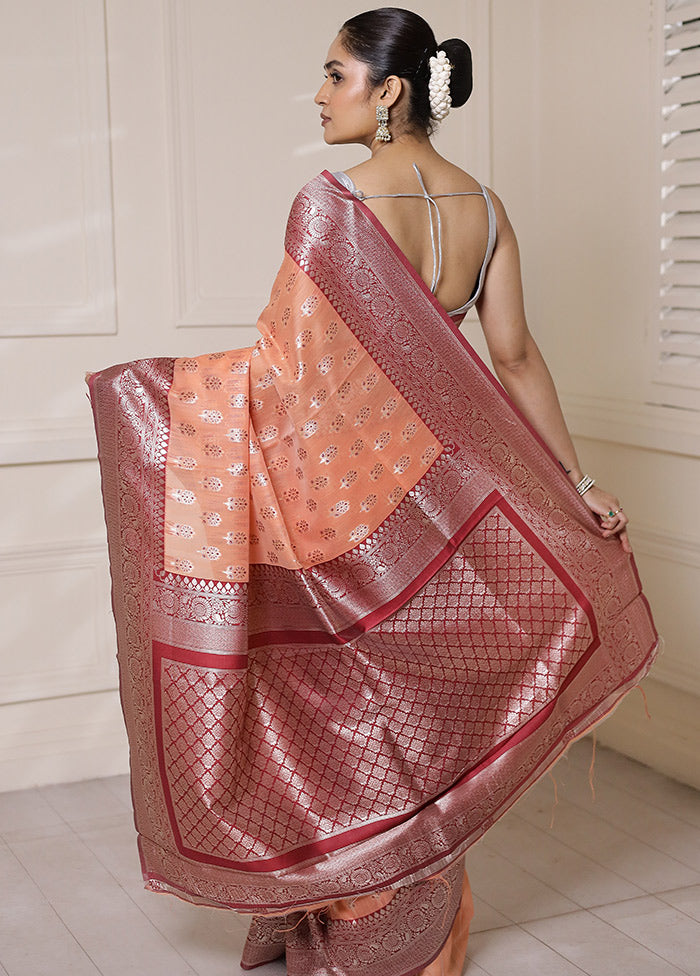 Peach Dupion Silk Saree With Blouse Piece