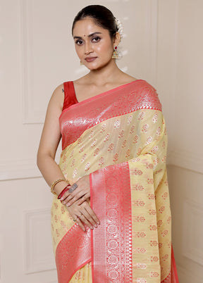 Yellow Dupion Silk Saree With Blouse Piece