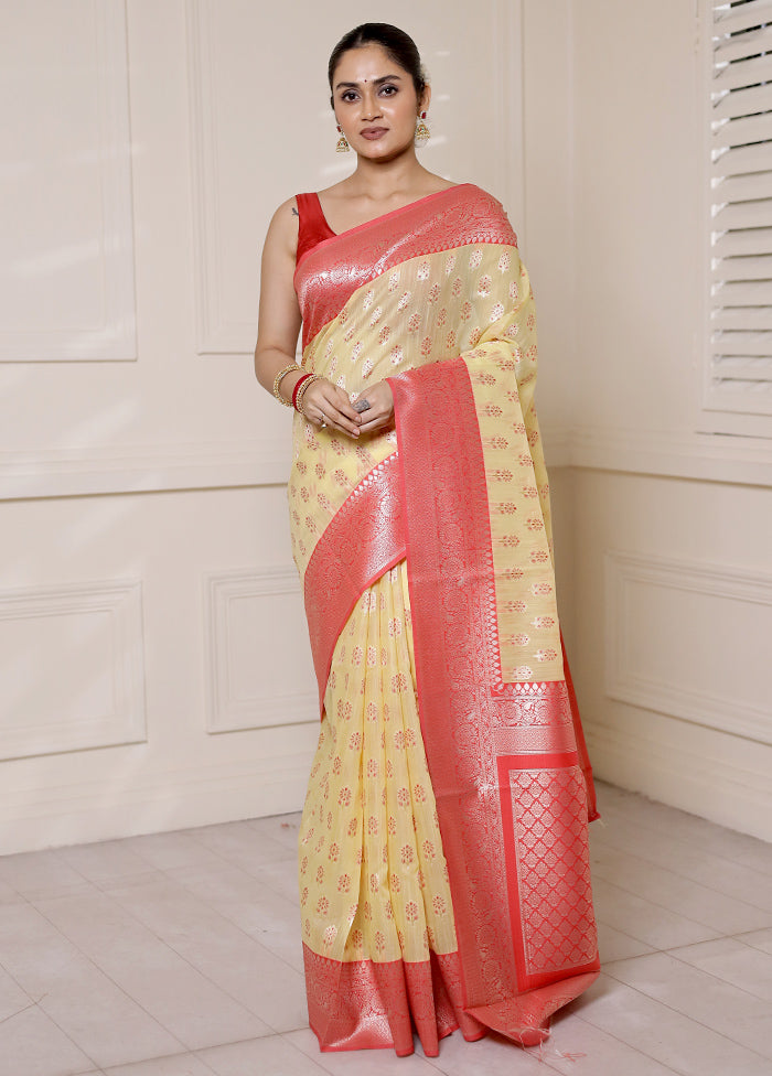 Yellow Dupion Silk Saree With Blouse Piece