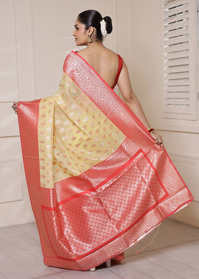 Yellow Dupion Silk Saree With Blouse Piece