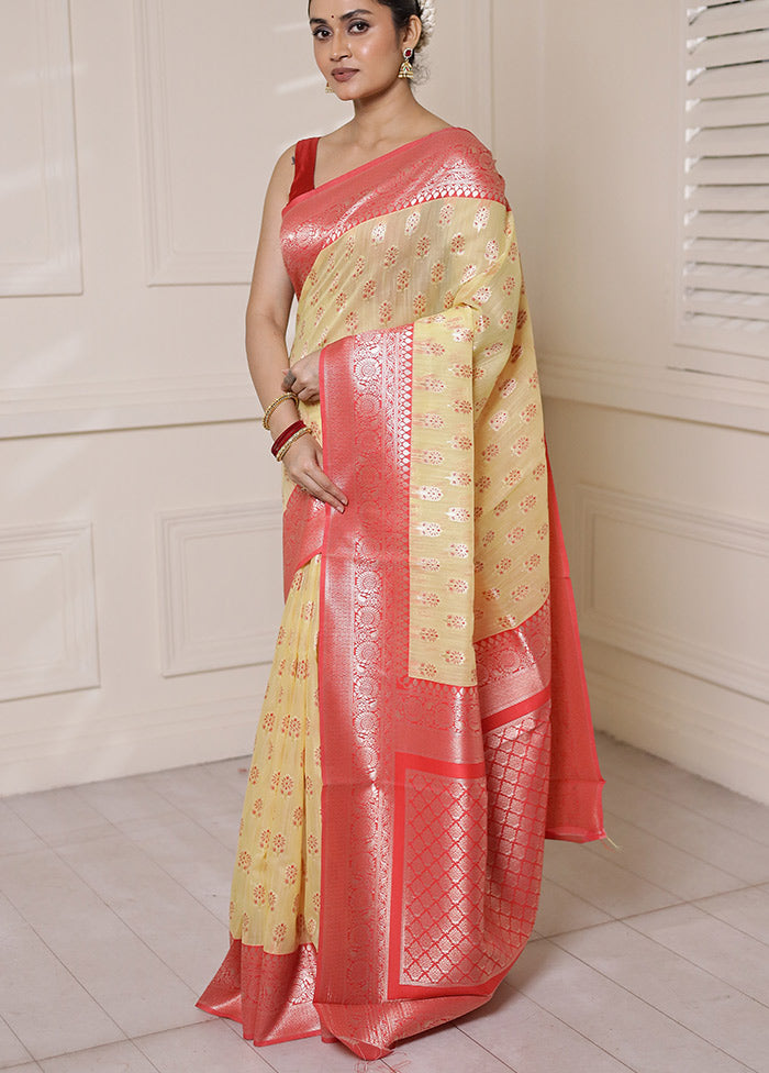 Yellow Dupion Silk Saree With Blouse Piece