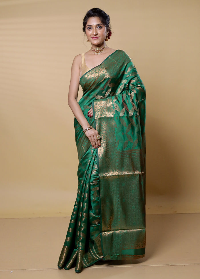 Green Dupion Silk Saree With Blouse Piece