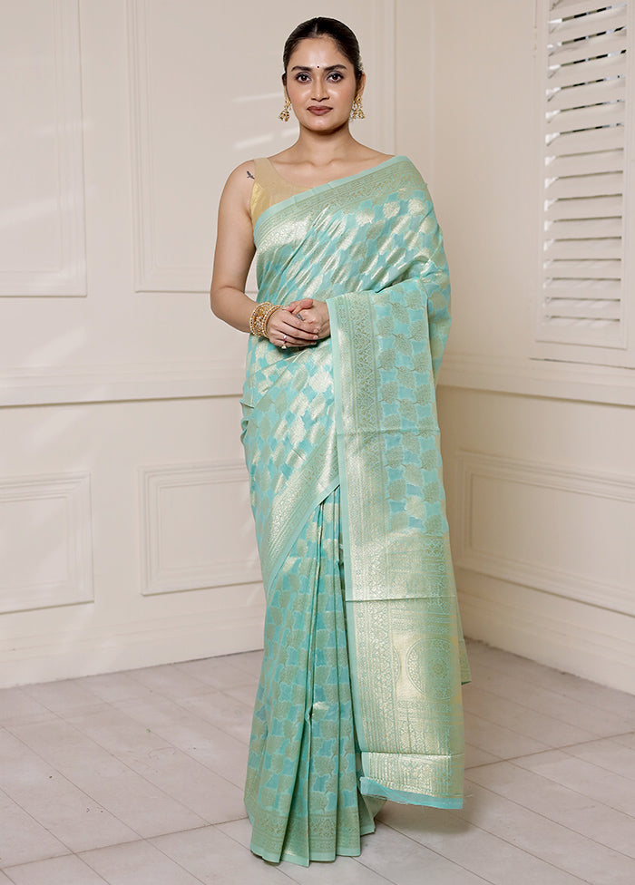 Green Kora Silk Saree With Blouse Piece