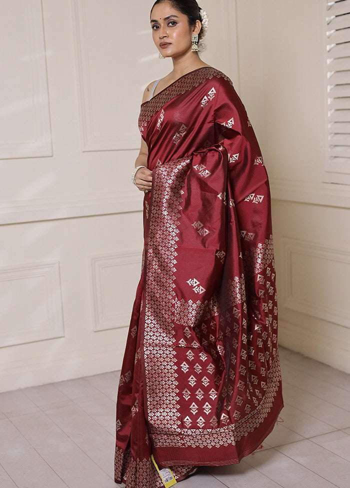 Maroon Dupion Silk Saree With Blouse Piece