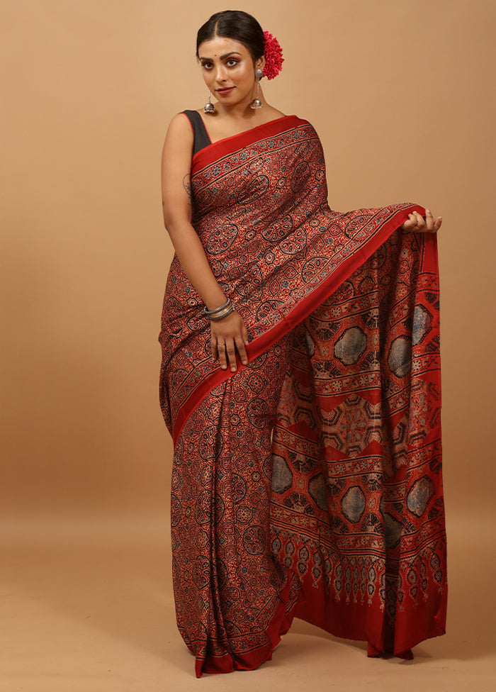 Red Pure Modal Silk Saree Without Blouse Piece