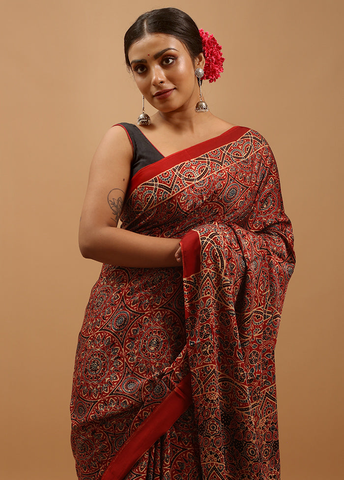 Red Pure Modal Silk Saree Without Blouse Piece