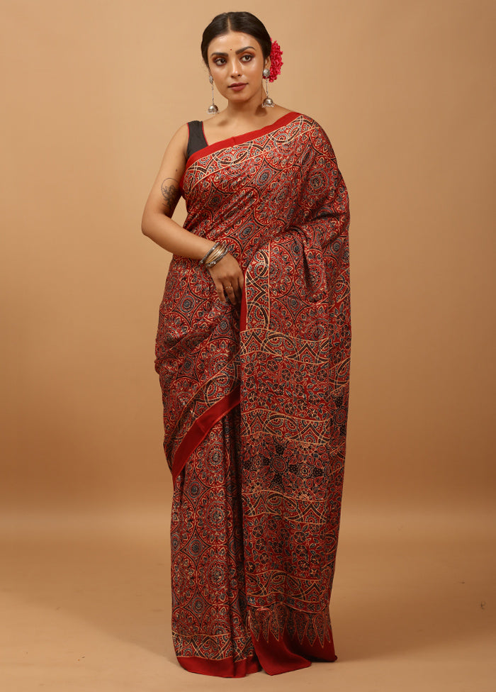 Red Pure Modal Silk Saree Without Blouse Piece