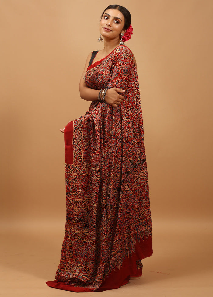 Red Pure Modal Silk Saree Without Blouse Piece