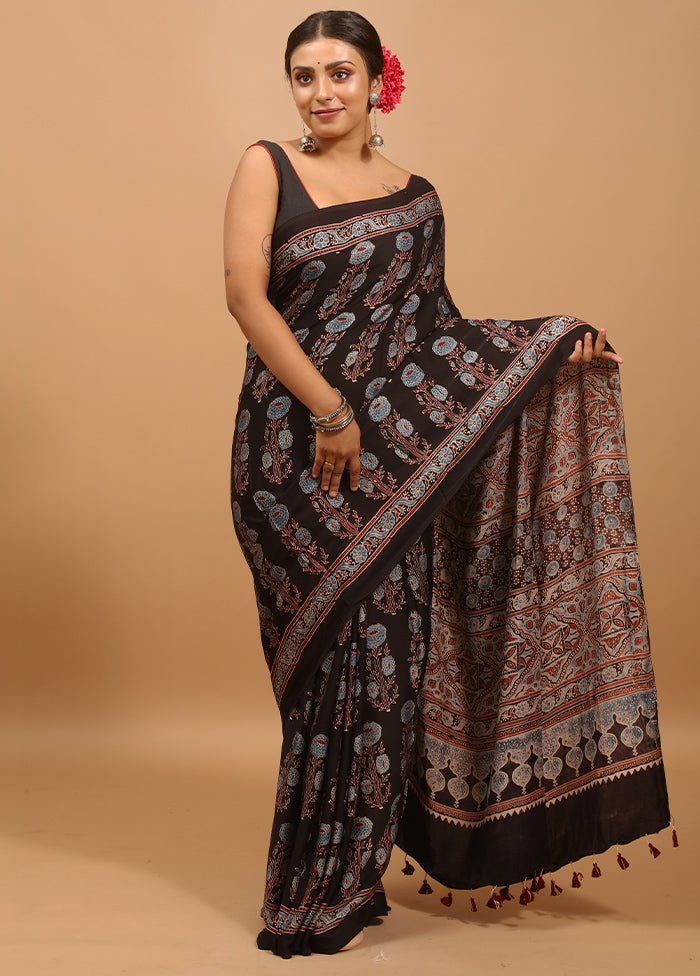 Black Pure Modal Silk Saree Without Blouse Piece