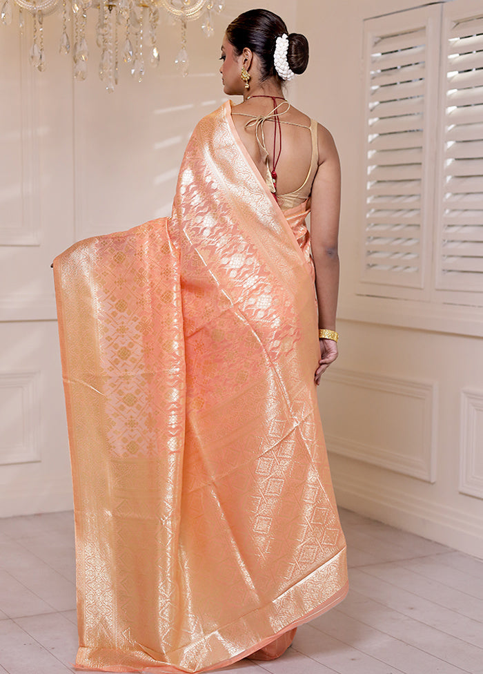 Peach Cotton Saree With Blouse Piece