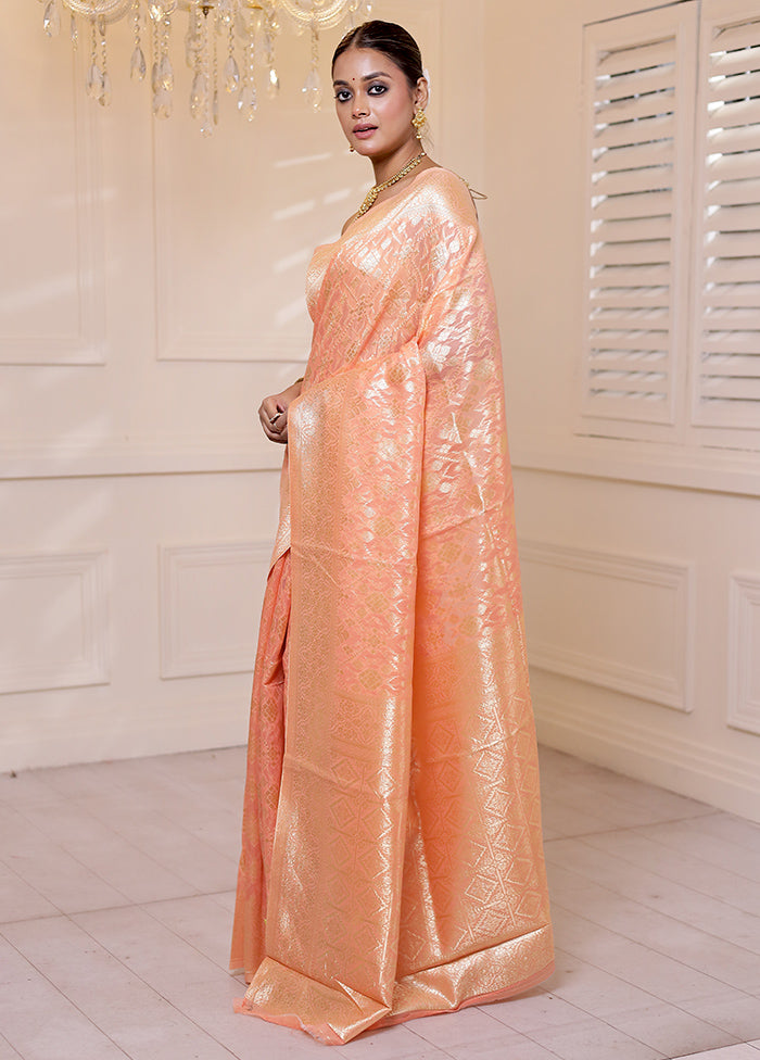 Peach Cotton Saree With Blouse Piece