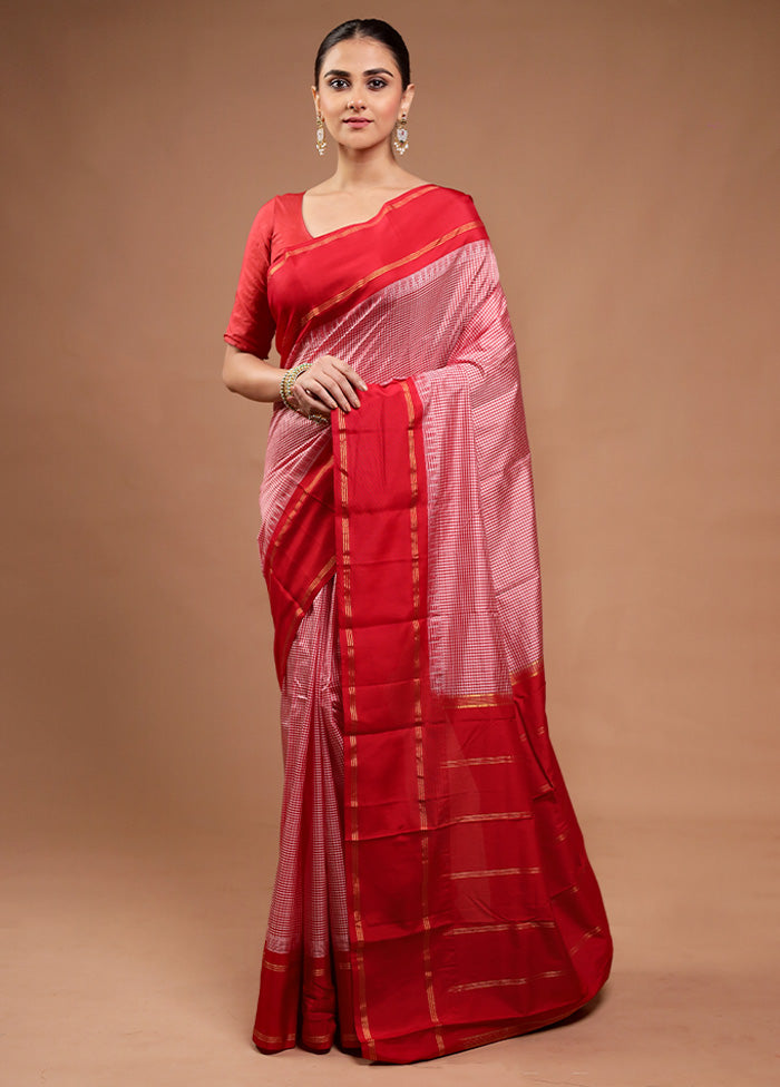 Pink Handloom Kanjivaram Pure Silk Saree With Blouse Piece