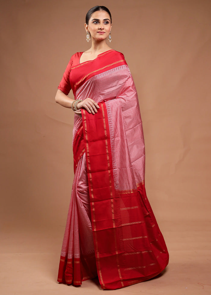 Pink Handloom Kanjivaram Pure Silk Saree With Blouse Piece