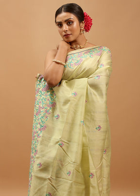 Green Tussar Silk Saree With Blouse Piece