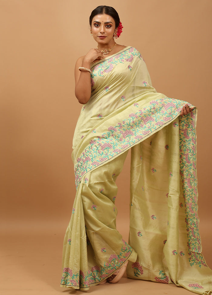 Green Tussar Silk Saree With Blouse Piece