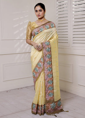 Yellow Tussar Silk Saree With Blouse Piece