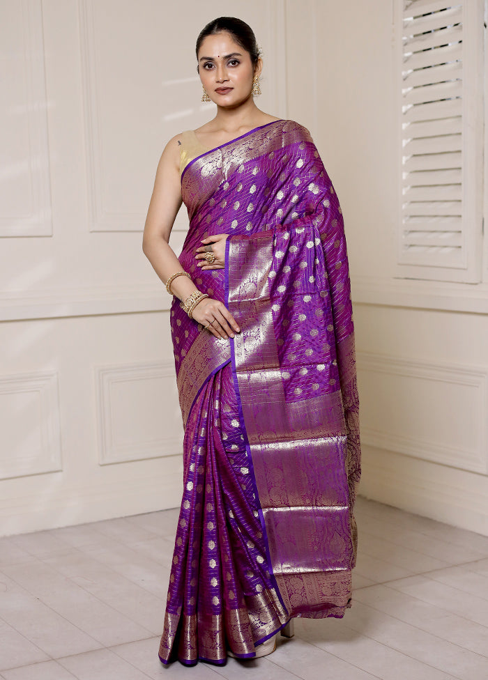 Purple Dupion Silk Saree With Blouse Piece