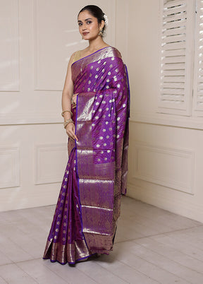 Purple Dupion Silk Saree With Blouse Piece