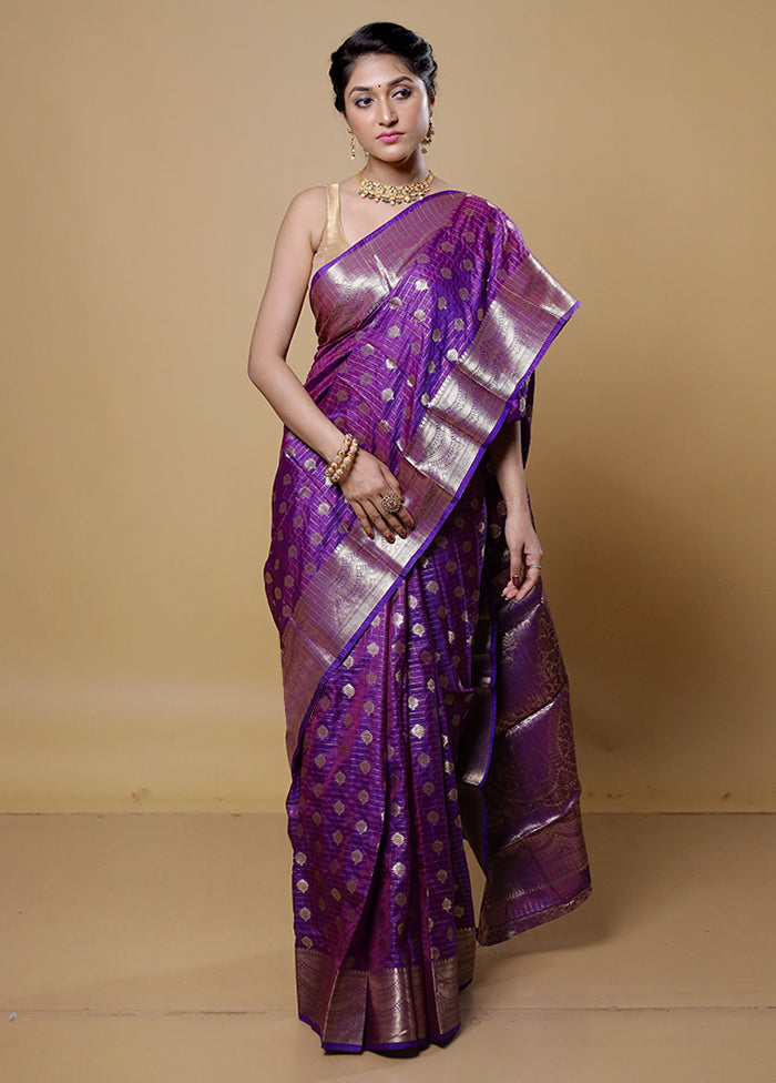 Purple Dupion Silk Saree With Blouse Piece