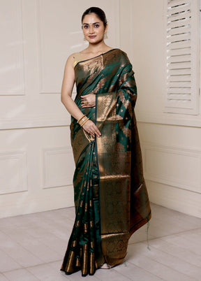 Green Dupion Silk Saree With Blouse Piece