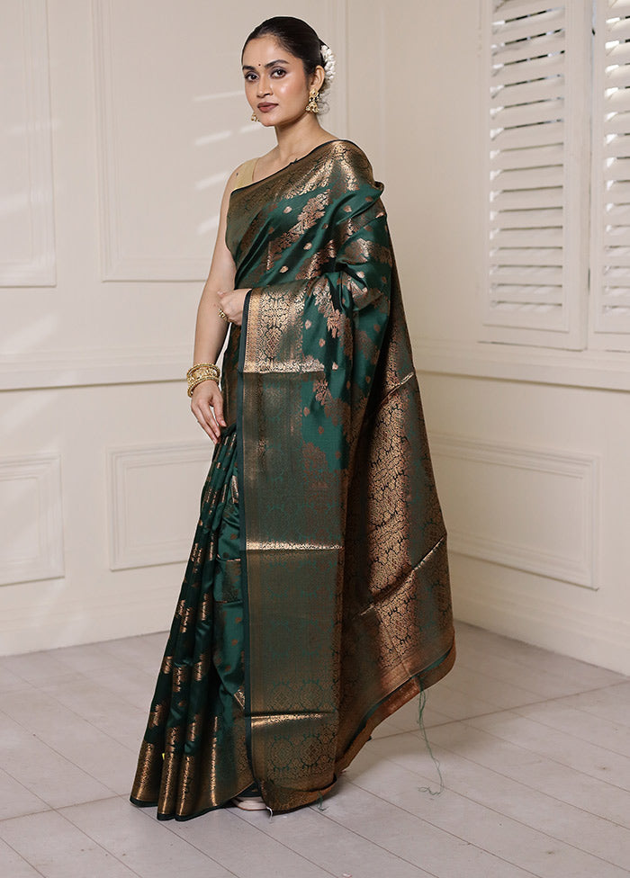 Green Dupion Silk Saree With Blouse Piece