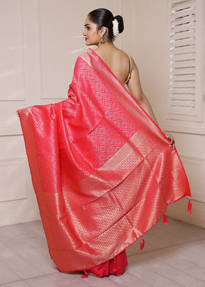 Pink Dupion Silk Saree With Blouse Piece