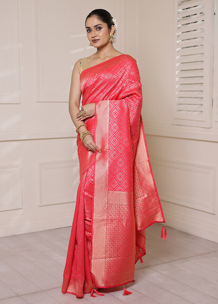 Pink Dupion Silk Saree With Blouse Piece