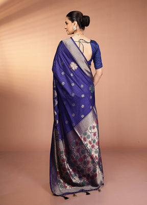 Blue Dupion Silk Saree With Blouse Piece