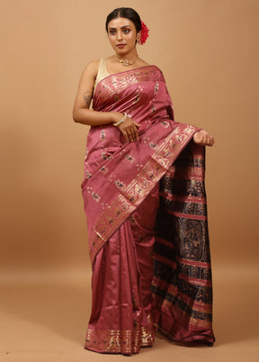 Pink Handloom Baluchari Pure Silk Saree With Blouse Piece