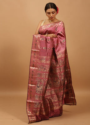 Pink Handloom Baluchari Pure Silk Saree With Blouse Piece