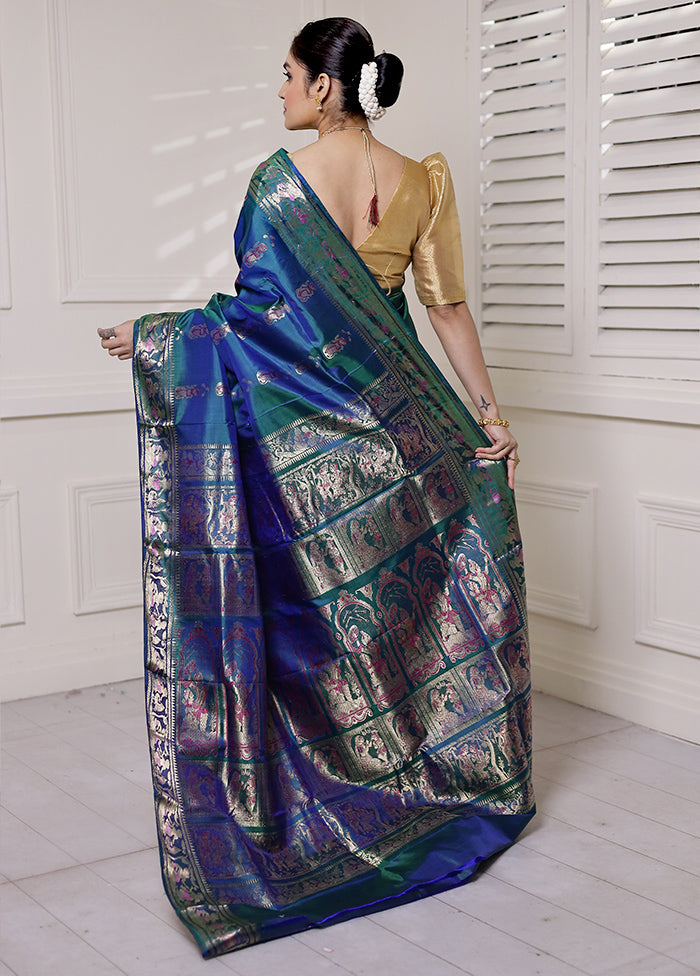 Green Handloom Baluchari Pure Silk Saree With Blouse Piece