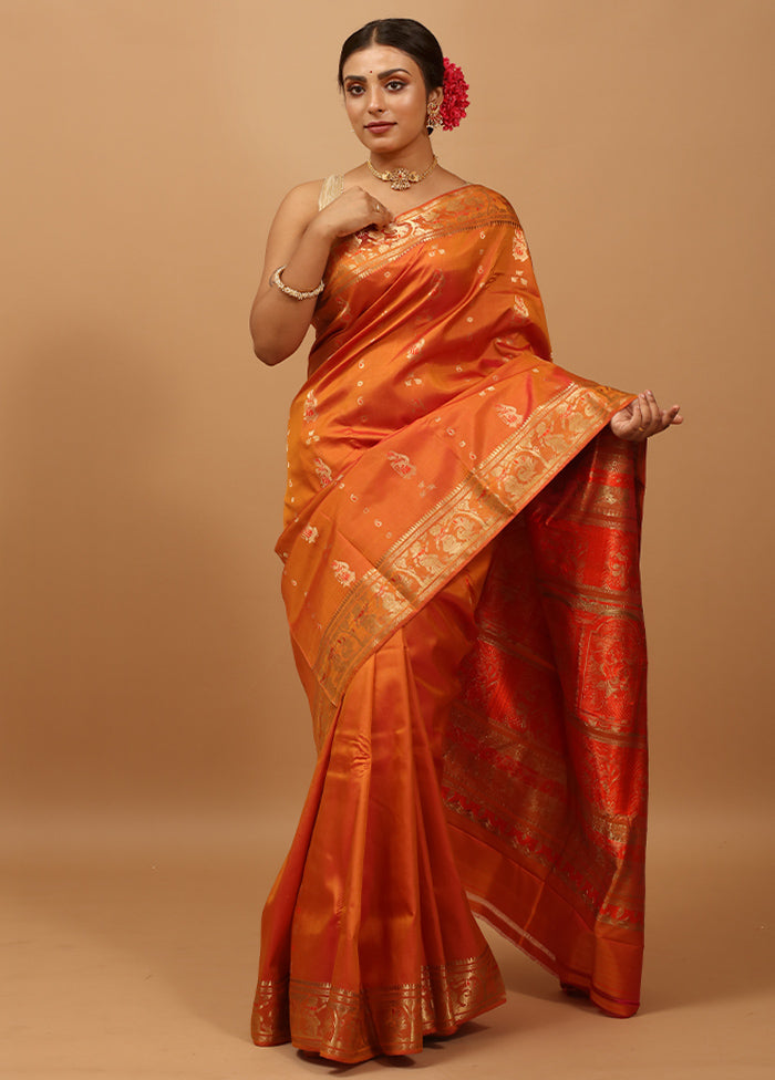 Yellow Handloom Baluchari Pure Silk Saree With Blouse Piece