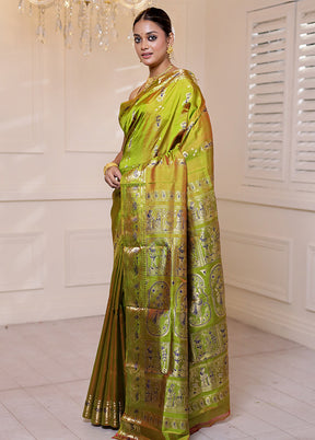 Green Handloom Baluchari Pure Silk Saree With Blouse Piece