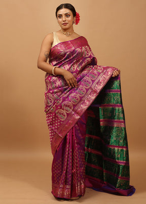 Purple Handloom Baluchari Pure Silk Saree With Blouse Piece