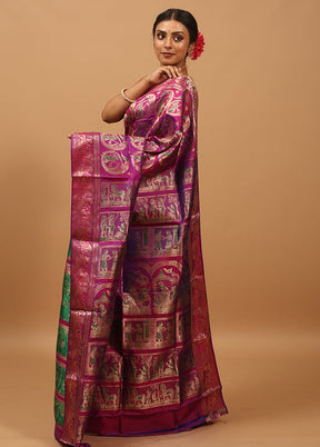 Purple Handloom Baluchari Pure Silk Saree With Blouse Piece