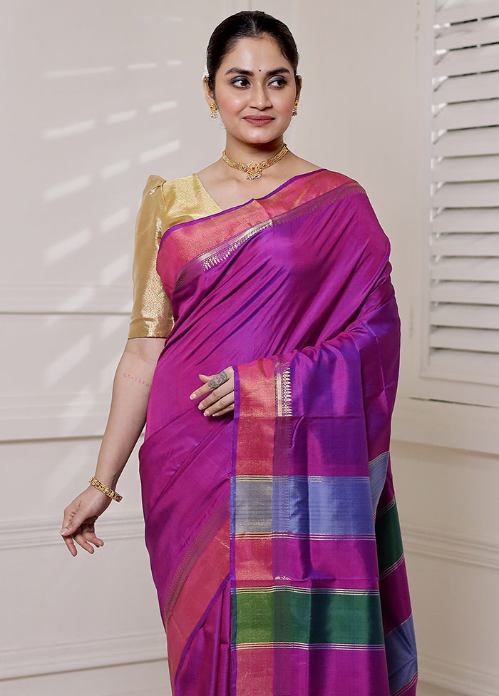 Pink Kalakshetra Kanjivaram Silk Saree With Blouse Piece