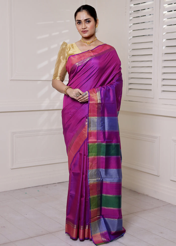 Pink Kalakshetra Kanjivaram Silk Saree With Blouse Piece