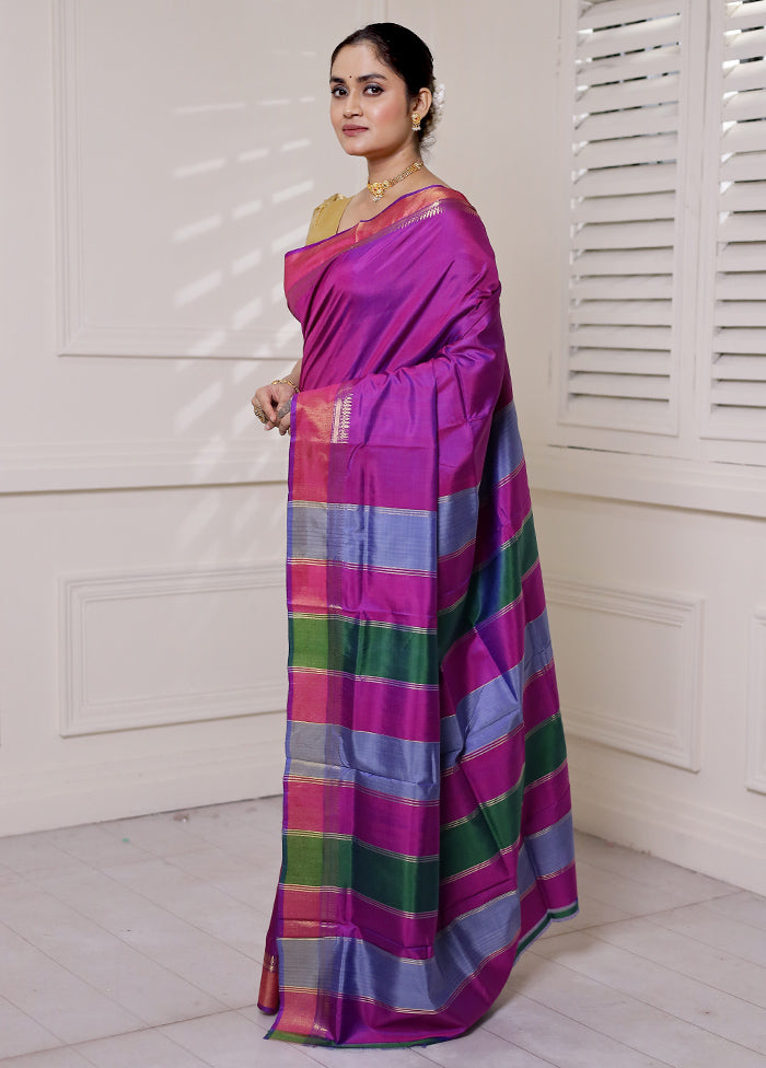 Pink Kalakshetra Kanjivaram Silk Saree With Blouse Piece