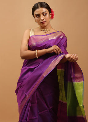 Black Kalakshetra Kanjivaram Silk Saree With Blouse Piece