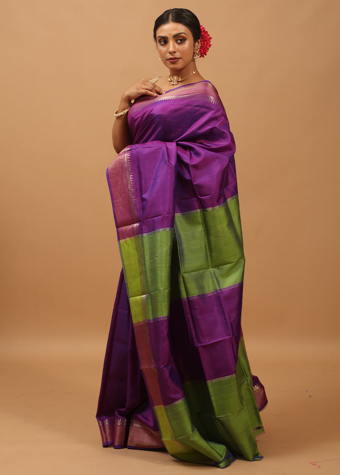 Black Kalakshetra Kanjivaram Silk Saree With Blouse Piece