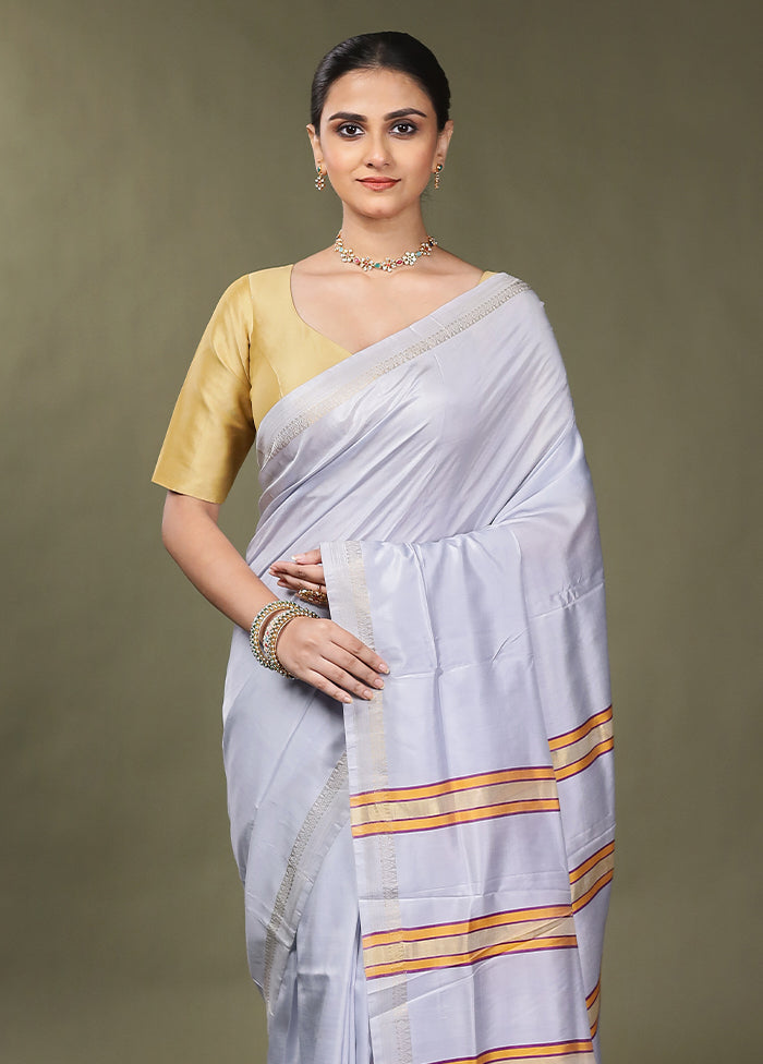 Purple Kalakshetra Silk Saree With Blouse Piece