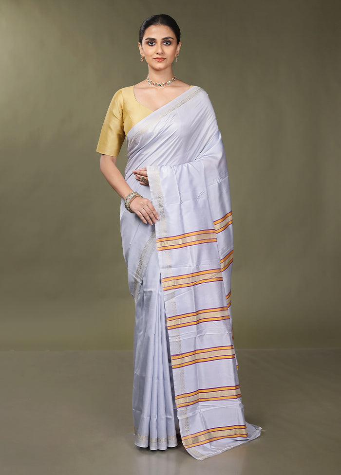 Purple Kalakshetra Silk Saree With Blouse Piece