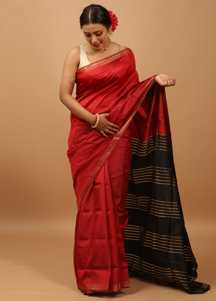 Orange Kalakshetra Kanjivaram Silk Saree With Blouse Piece