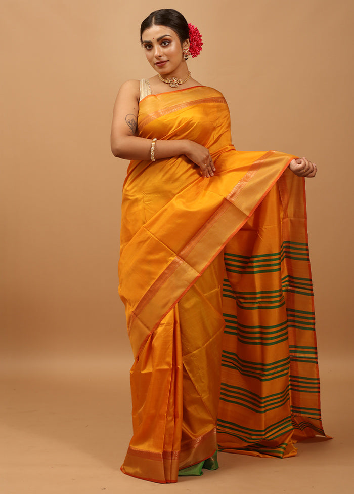 Purple Kalakshetra Kanjivaram Silk Saree With Blouse Piece