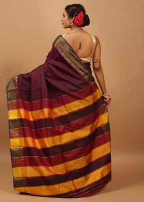 Yellow Kalakshetra Kanjivaram Silk Saree With Blouse Piece