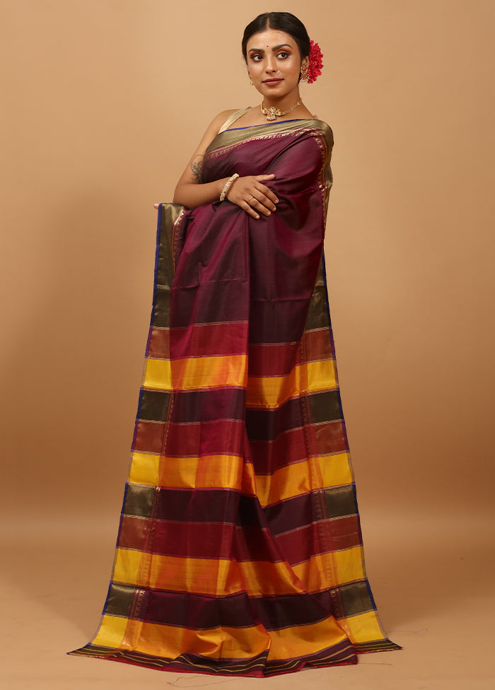 Yellow Kalakshetra Kanjivaram Silk Saree With Blouse Piece